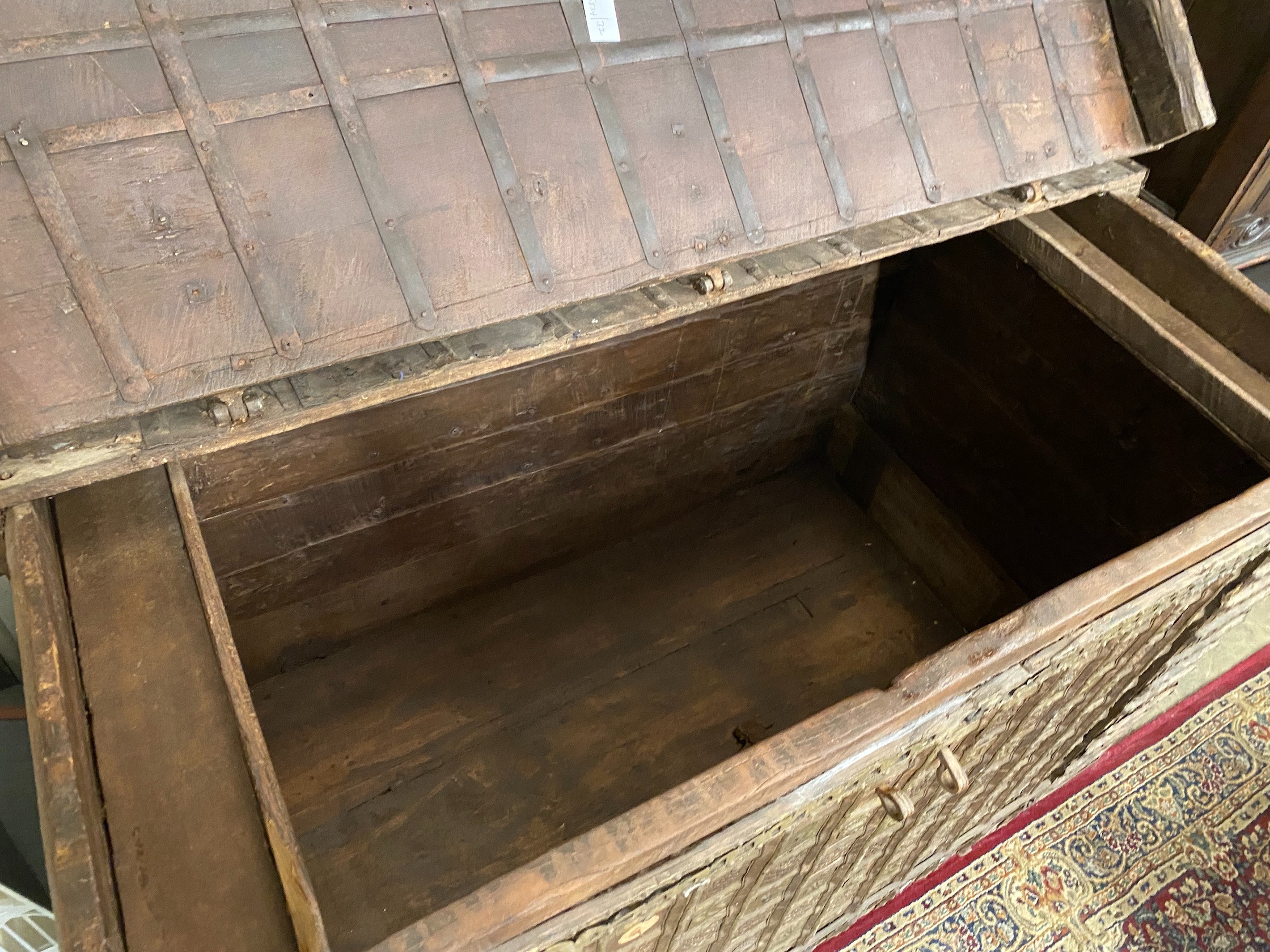 A large iron bound Armada style chest, width 152cm, depth 88cm, height 107cm
